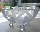 Sweet Vintage Glass Etched Berry - Candy - Sauce BOWL -- Footed