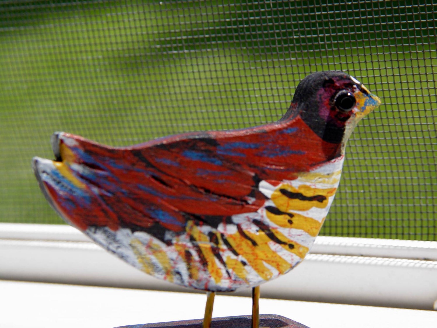 Miniature Wood Folk Art Birds -- Handmade -- Window Sill Size -