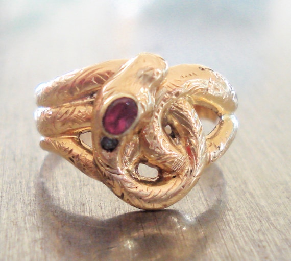 Antique Victorian Ruby and Diamond Serpent Ring