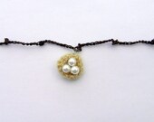 Bird nest necklace - white Swarovski pearl crystal bead lacy crocheted jewelry felt - shabby chic wedding, organic  eco fashion