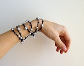 Necklace / bracelet / lariat,  glass pearl beads, grey and white, cotton thread crochet chain