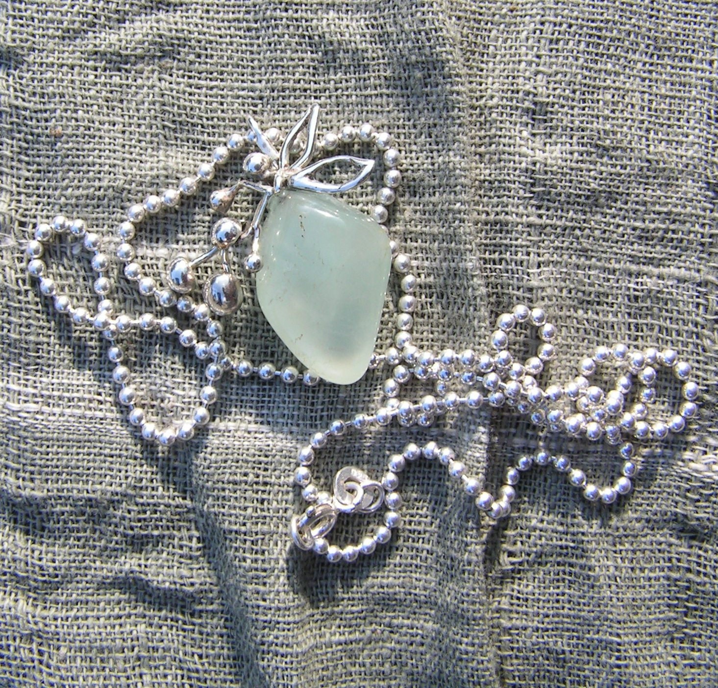Chrysoprase necklace, silver ball chain necklace
