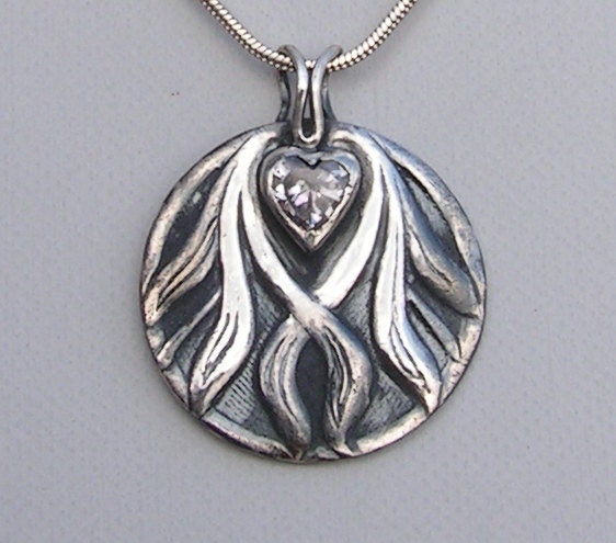 Silver heart Art Nouveau pendant, Letter M pendant