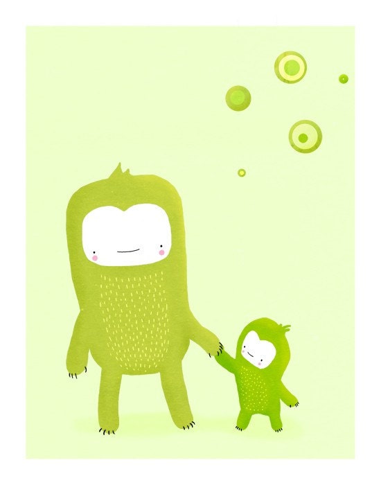 two green monsters. 8.5 x 11 art print - lulufroot