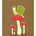 snail and mushrooms. brown, green, red - 8.5 x 11 art print (MORE COLORS AVAILABLE)