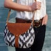 The Taplin Purse // Black and White Ikat and Duck Cloth with Cognac-colored Leather Closure and Strap