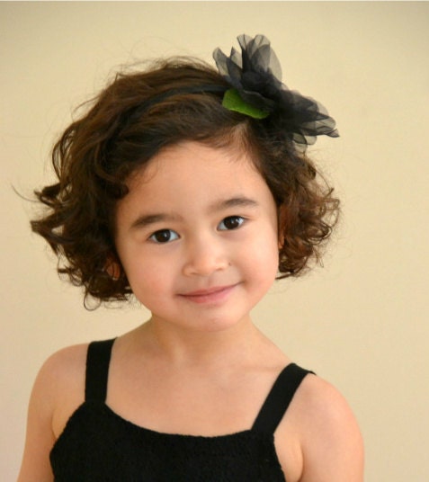 STELLA-Flower Girls Headband, Bridal Headpiece, Wedding Accessory, Wedding Hair Flowers, Black Satin Headband