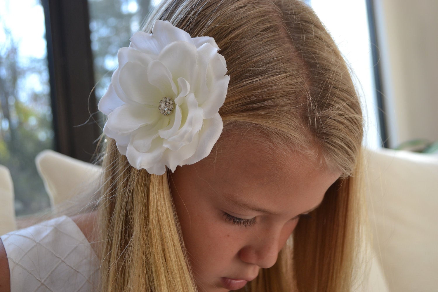 Flower Girl Hair Clip, White Flower, Bridal Hair Piece, Flower Hair Clip, Wedding Hair Accessories,