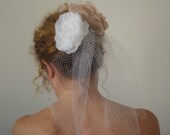 Birdcage Bridal Veil with Stunning White and Beige Rose