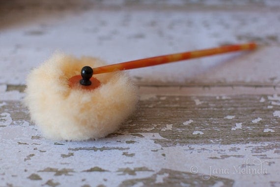 Vintage Pale Orange Swansdown Powder Puff Wand Art Deco