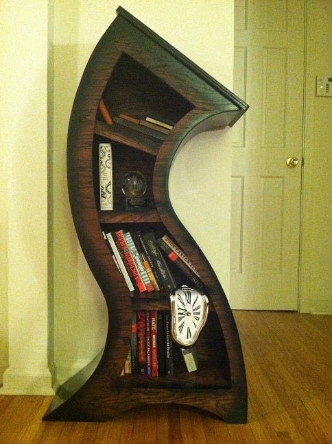FREE MELTING CLOCK with purchase,Handmade 4ft Curved Bookshelf Oak Stained/Blk