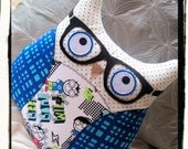 Hipster Owl with Glasses - Blue, White - Geek Gone Wild - Retro