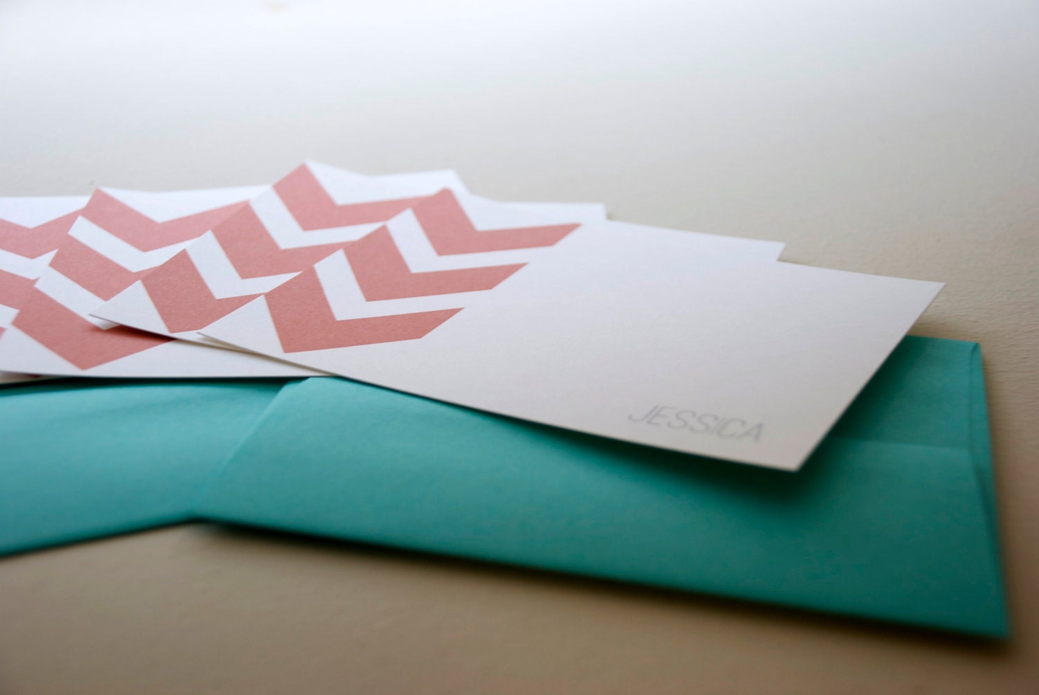 Chevron Stripe Personalized Stationery Flat Note Cards - Set of 12