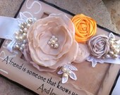 SALE...  Lisa.-Bridal Sash in Nude, Ivory Cream, Sunflower Yellow and Champagne Rosette Sash with pearl, crystals and rhinestone details...