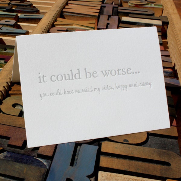 Eternal Optimist: married my sister -- letterpress card