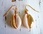Gilded in Gold Cowry Shell Earrings - Dangles