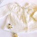 Hand knitted white baby vest with a beautiful plate of leaves, baby fashion, Christening /Baptism, READY TO SHIP