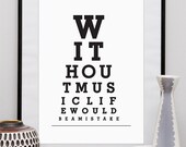 Music print, Typography art print , eyechart, poster, black and white,  quote, Without music life would be a mistake A3 or A4 choose color