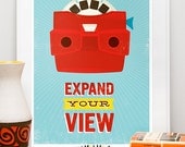 Retro Geekery poster, quote print, pop art, nursery art, inspirational quote, motivational wall art - Viewmaster, expand your view A3