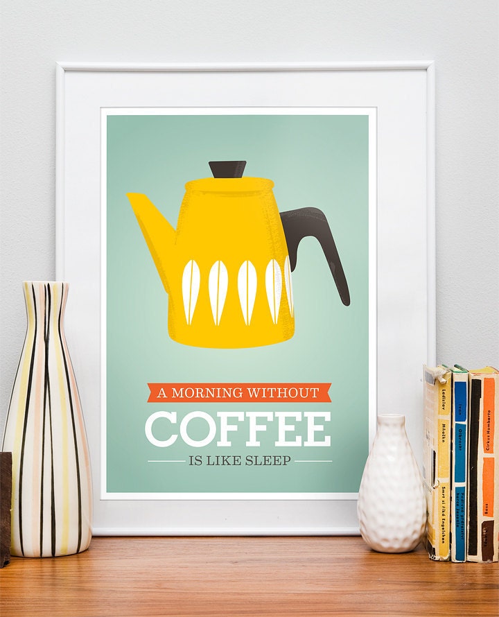 Kitchen art, Coffee print, Cathrineholm poster, Motivational wall art, Giclee modern art, mid century modern,   Morning Coffee yellow  A3