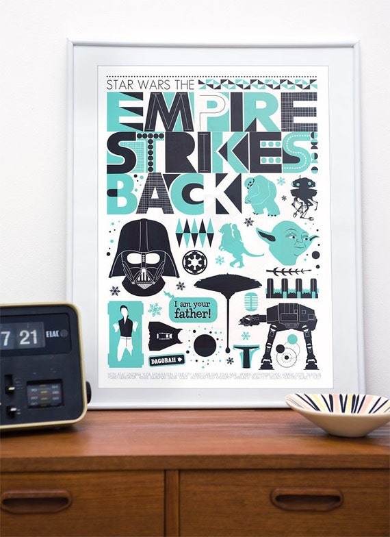 Star Wars Empire Strikes Back Movie Poster, Minimalist movie poster A3