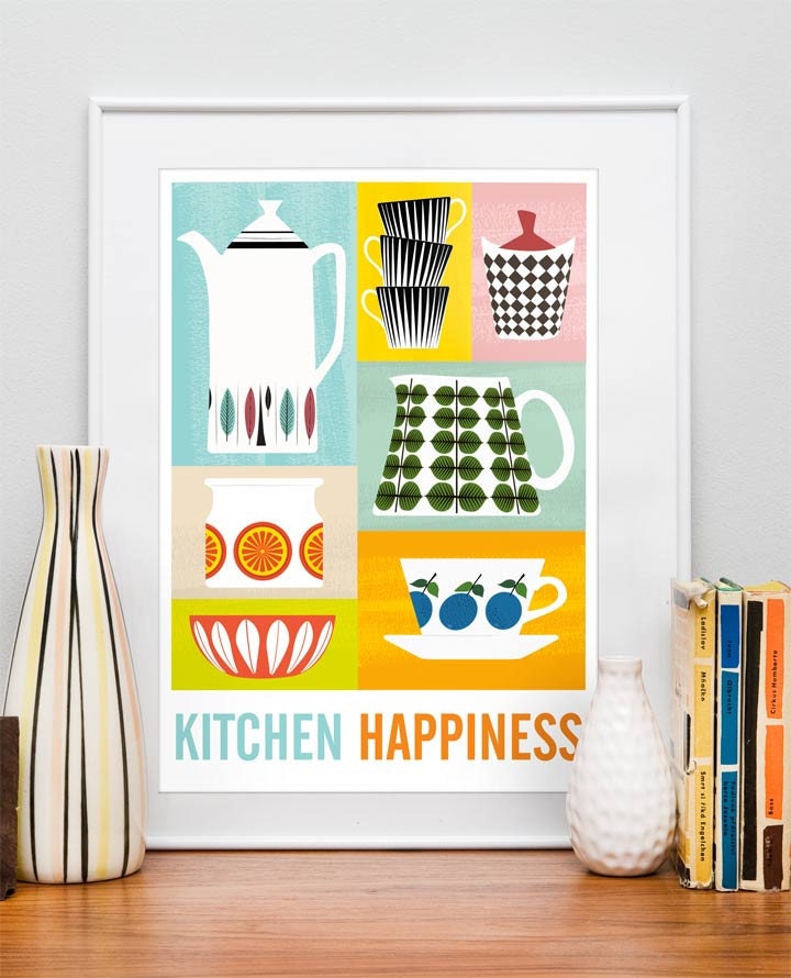 Kitchen art print, Cathrineholm poster, art for Kitchen, cooking art, under 20,  Kitchen Happiness A4 or 8x10