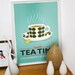 Tea poster  teacup print Kitchen art - Stig Lindberg Bersa - Swedish tea time A3  turquoise  wall decor