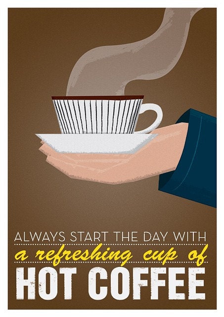 Coffee print typography poster mid century art - Stig Lindberg- hot coffee Scandinavian design retro a3