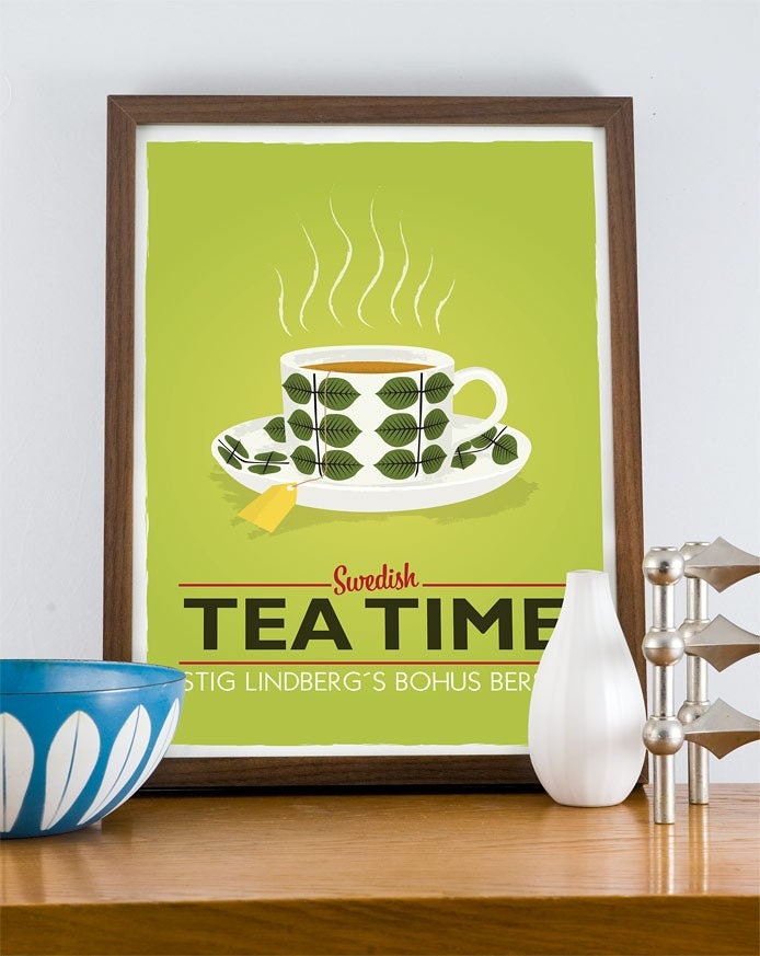 Kitchen Art print Tea print cup print Scandinavian poster - Stig LIndberg - Swedish tea time A3