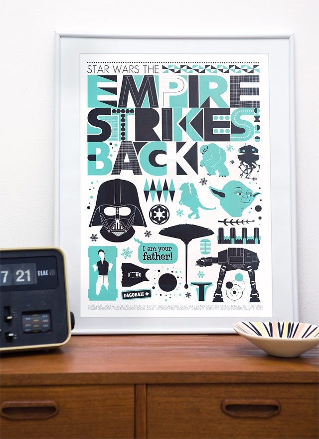 Star Wars Empire Strikes Back Movie Poster, Minimalist movie poster A3
