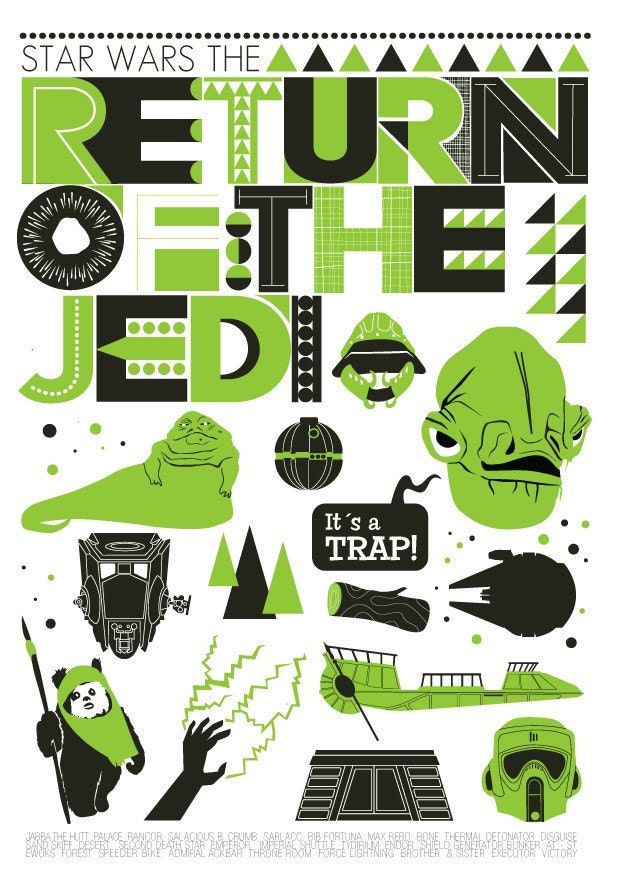 Star Wars poster print movie Return Of The Jedi - Retro Scandinavian style art A3