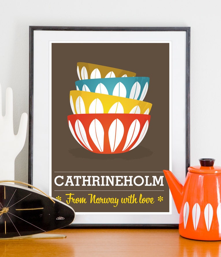 Cathrineholm bowls, Mid century poster print , cathrineholm poster,  Kitchen decor,   art for kitchen, retro print  A3