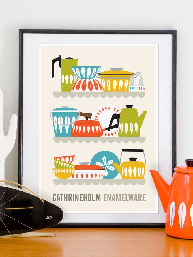 Kitchen art cathrineholm poster, kitchen print, Art for Kitchen,  Mid century poster, Cathrineholm Enamelware A3