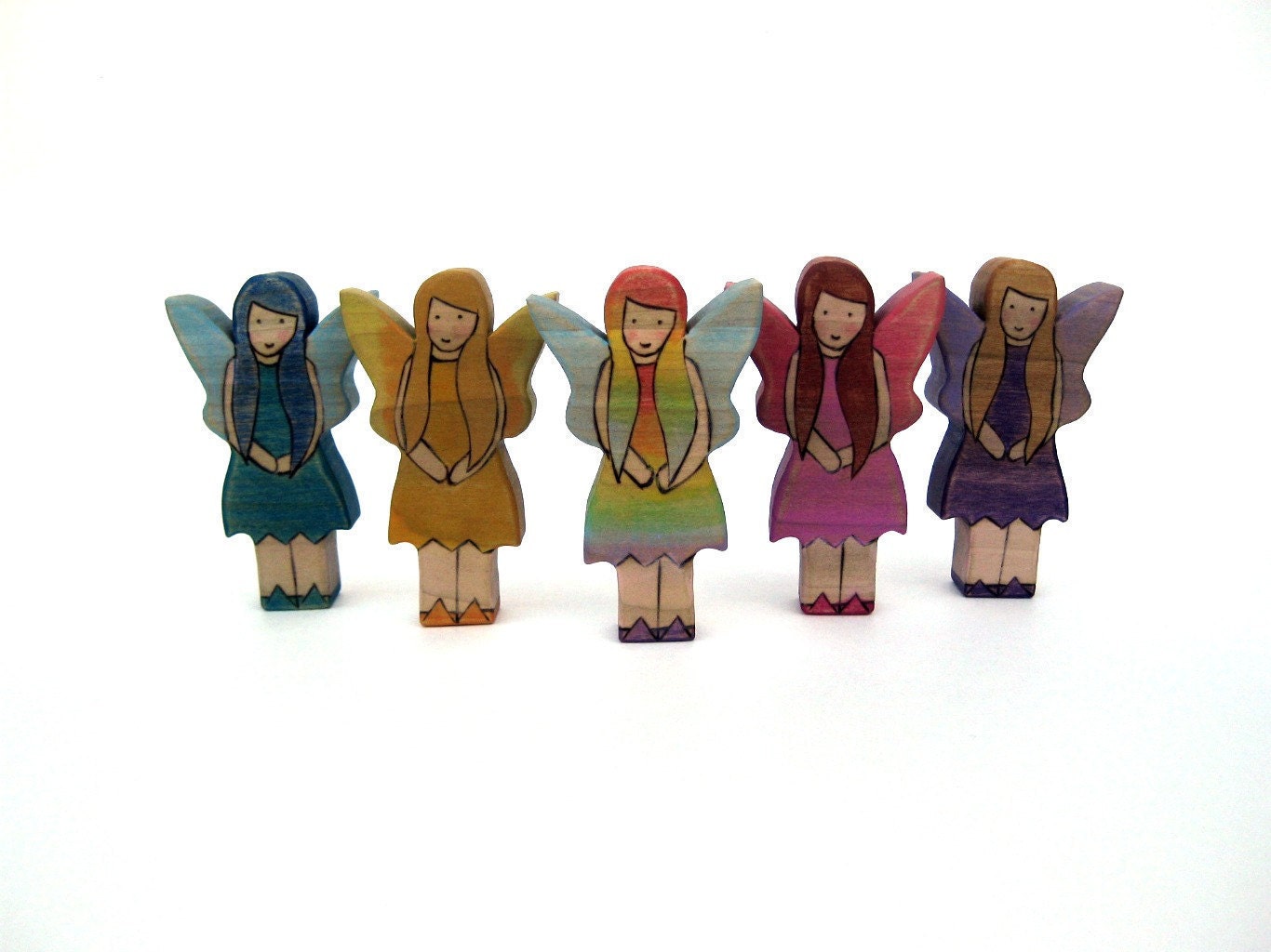 Quintet of Fairies - Wood Toys - Woodland Fairy Toys