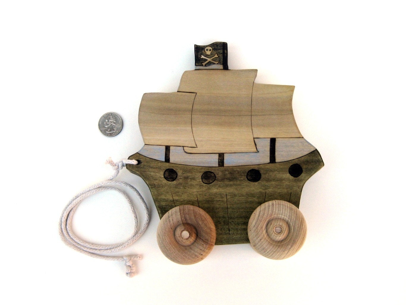 Pirate Ship Pull Toy - Push Toy - Wooden Toy - Handmade Toy - Wood Toy - Kids Toy