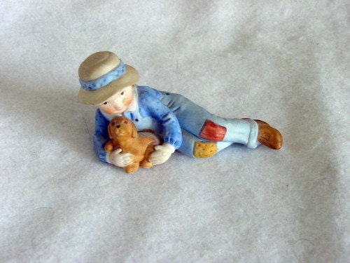 Vintage Bisque Holly Hobbie Figurine... Boy In Blue