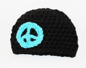 Newborn Hat - Crochet  Baby Beanie -  Infant Hat - Peace Sign Hat - Crochet Newborn Hat - Crocheted Newborn Baby Hat - Peace Sign Beanie