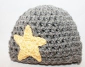 Crochet Star Hat - Star Beanie Hat - Newborn Crochet Hat - Newborn Beanie - Infant Beanie Star - Gray Yellow made to order