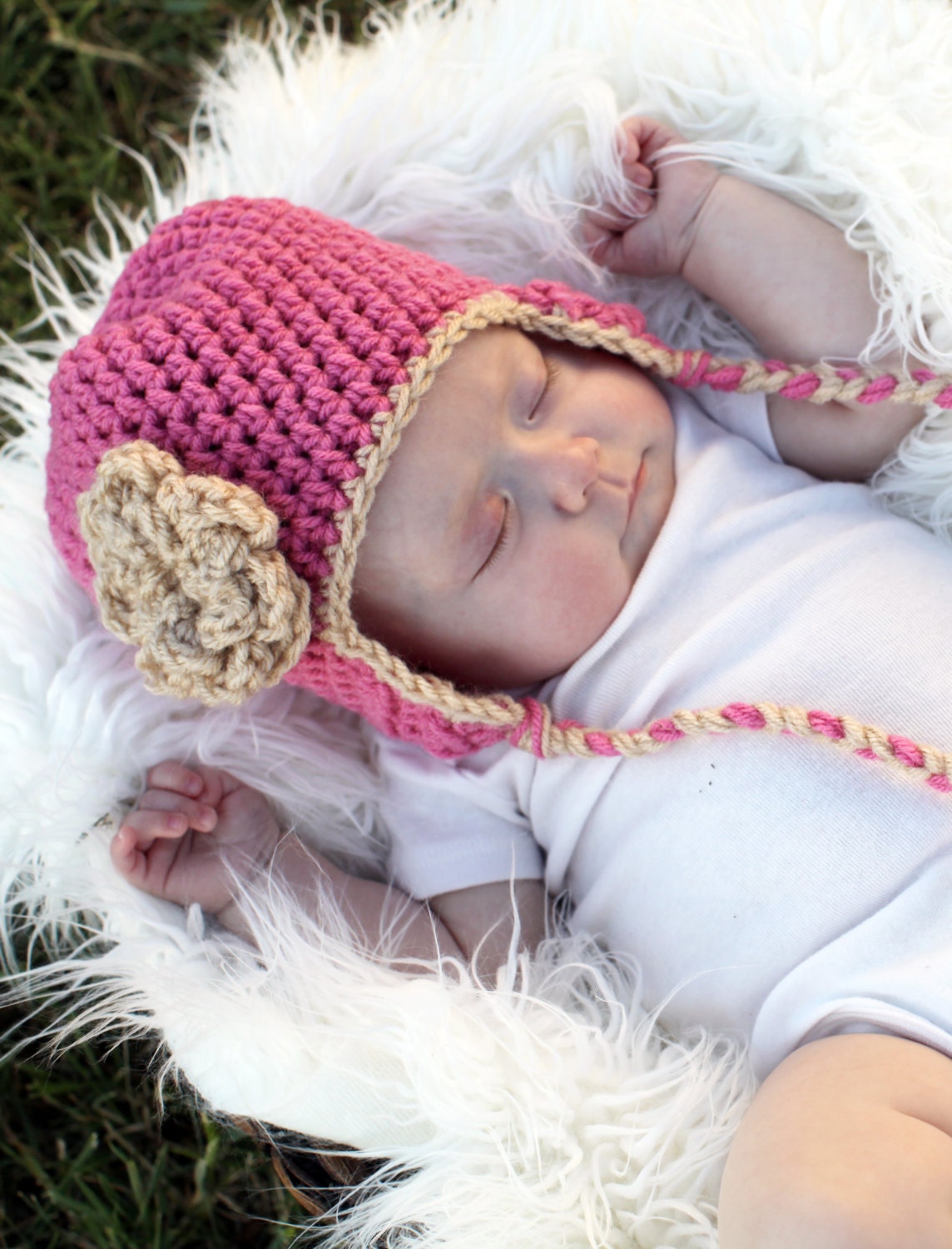 Crochet Baby Earflap Hat - Baby Ear Flap Hat - Baby Girl Beanie - 3 - 6 months - Made to Order - You choose the colors - MyStitchInTime