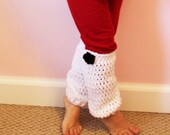 Leg Warmers Crochet Girls Preteen Legwarmers White Black Flower Applique Custom Made to Order Size 5t - 9/10