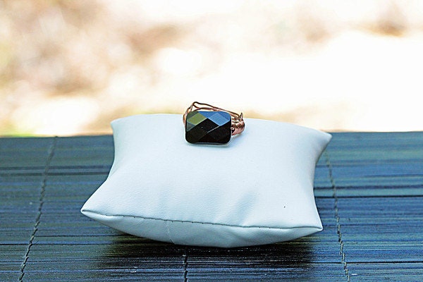 Faceted Onyx and Copper Ring