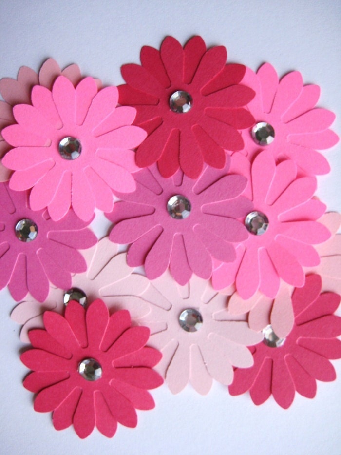 12 Mixed Pink Double Daisy Flower punch die cut embellishments noE553