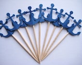 24 Navy Blue Anchor Party Picks - Cupcake Toppers - Toothpicks - Food Picks - die cut punch FP217