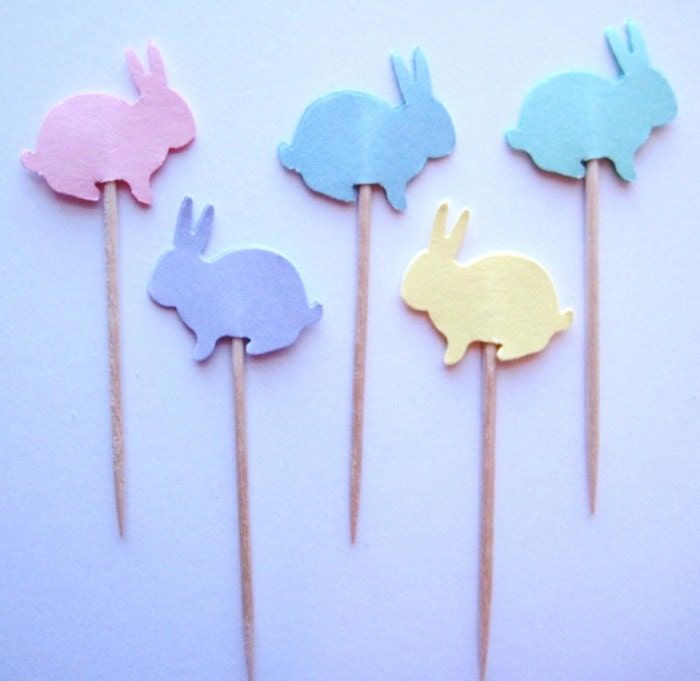 24 Pastel Sitting Bunny Rabbits Party Picks - Cupcake Toppers - Toothpicks - Food Picks - die cut punch FP147