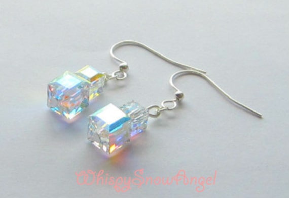 Swarovski Cube Earrings Clear AB