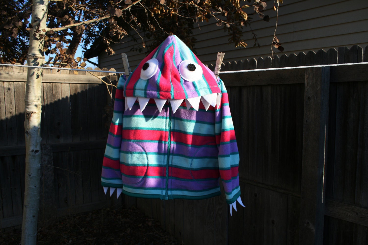 Toddler Monster Hoodie - 3T or 5T - Green, Purple & Pink Stripes