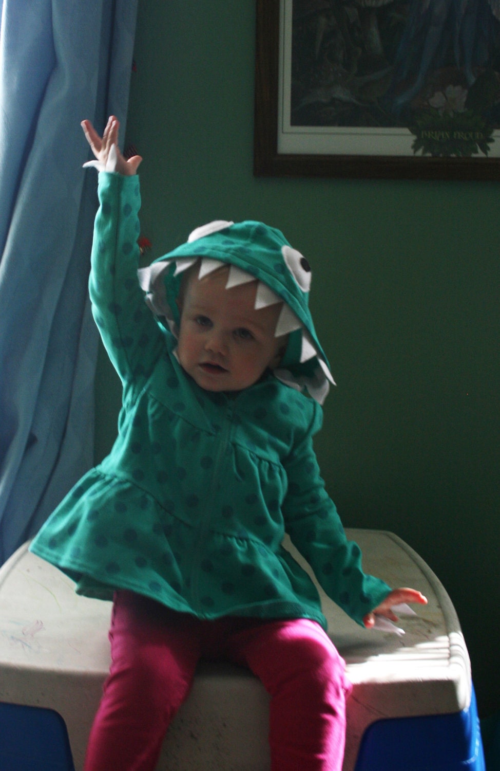 Teal Polka Dot Monster Hoodie - Size 5T