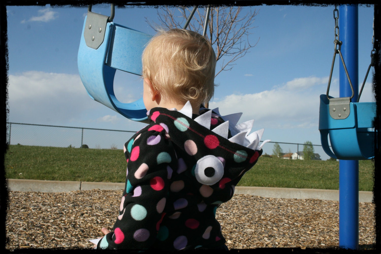 Rainbow Polka Dot Black Toddler Monster Hoodie - 5T