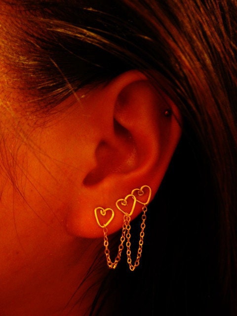 Triple Piercing Triple Heart Earrings - 14kt Gold Fill