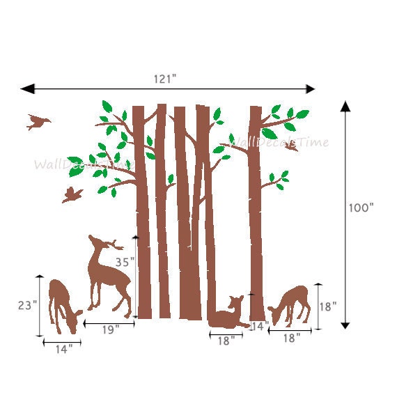 Tree with Birds Deer Wall Decals Removable Vinyl Decal Wall Decor Wall Sticker Trees with Birds 40135